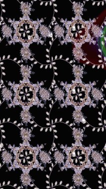 Siyah renkli etnik çiçeklerle süslenmiş zarif bir eskiz şekli. Asya Tekstil 'inde Raster Çiçek İllüstrasyonu.