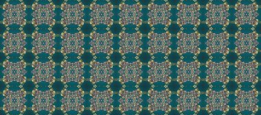 Kusursuz çiçek deseni. Kusursuz raster arka plan. Duvar kâğıdı barok, İspanyol kumaşı. Mavi, gri ve yeşil renklerde grafiksel modern kusursuz desen.