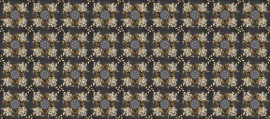 Oriental raster klasik gri, kahverengi, bej ve altın desenli. Kusursuz soyut bir arkaplan. Raster illüstrasyonu.
