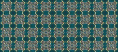 Kusursuz çiçek deseni. Kusursuz raster arka plan. Duvar kâğıdı barok, İspanyol kumaşı. Mavi, gri ve yeşil renklerde grafiksel modern kusursuz desen.