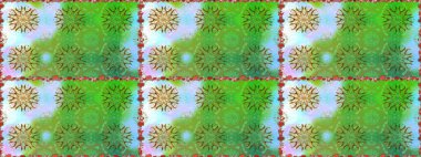 Düz Çiçek Elementleri Tasarımı. Raster illüstrasyonunda kusursuz çiçek deseni. Renkli Bahar Temalı Kusursuz Arkaplan. Yeşil renkte çiçekler.