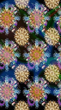 Raster illüstrasyonu. Kusursuz çiçek deseni. Raster illüstrasyonu. Asya tekstil tarzında. Mavi ve bej renkte çiçekler.