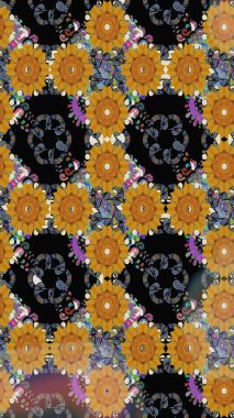 Doodle tarzı. Siyah renkli çiçekler. Renkli, siyah, pürüzsüz desen. Tekstil ve kapak tasarımı için mükemmel. El çizimi pürüzsüz sonbahar çiçekleri deseni.