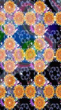 Çiçeksel elementlerle süslenmiş zarif raster dokusu. Mavi renkler ve parlak çiçekler üzerinde soyut, pürüzsüz desen. Küçük çiçekte şirin bir çiçek deseni var..