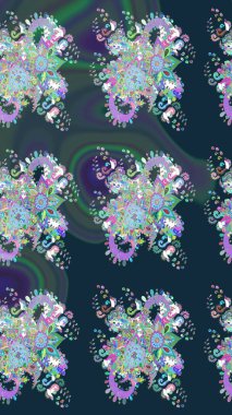 Çiçek deseni duvar kağıdı, desen dolguları ve web sayfası arka planı için kullanılabilir. Süslü, dikişsiz, soyut çiçeklerle süslenmiş. Şekillendirilmiş çiçeklerle kusursuz desen.