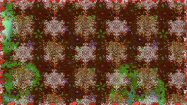 Düz Çiçek Elementleri Tasarımı. Çiçekli kusursuz retro desen. Renkli Yaz Temalı Kusursuz Arkaplan. Kahverengi renkte çiçekler.
