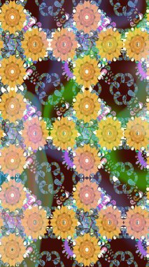 Raster deseni. Sanat, çiçeklere ilham verir ve arka plan bırakır. Karalama çiçekleri kusursuz desen. Kahverengi el çizimi desen.