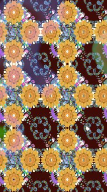 Klasik taslak çizimi. Çiçeksel kahverengi, pürüzsüz desen. Raster çiçek izi..