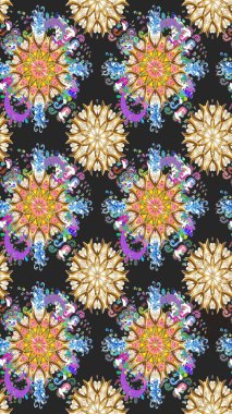 Raster illüstrasyonu. Gri ve bej renklere karalamalar çizen kusursuz çiçek deseni.