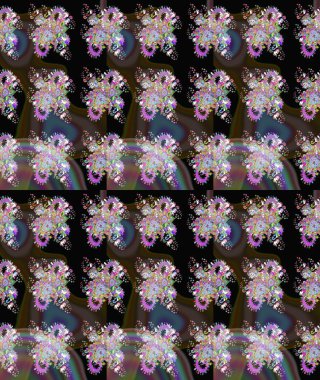 Raster illüstrasyonu. Suluboya çiçekli çiçek deseni. Siyah renklerde Asya tekstili.