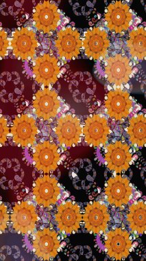 Klasik taslak çizimi. Raster çiçek izi. Çiçekli turuncu, dikişsiz desen.