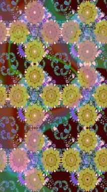 Kahverengi renkli güzel bir tekstil. Raster illüstrasyonu. Çiçeklerle suluboya desenleri.