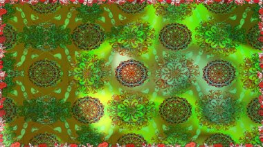 El çizimi. Yeşil renkli çiçekler. Çiçeklerle kusursuz desen. Suluboya çizimi.