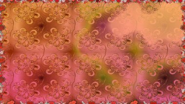 Renkli Bahar Temalı Kusursuz Arkaplan. Raster illüstrasyonunda kusursuz çiçek deseni. Turuncu renkli çiçekler. Düz Çiçek Elementleri Tasarımı.