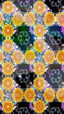 Düz Çiçek Elementleri Tasarımı. Sarı renkli, zarif çiçek buketli suluboya. Renkli Bahar Temalı Kusursuz Arkaplan. Raster illüstrasyonu.