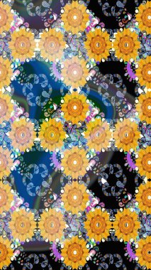 Çiçek deseni. Düz Çiçek Elementleri Tasarımı. Renkli Bahar Temalı Kusursuz Arkaplan. Kusursuz Chichi kumaş deseni. Raster illüstrasyonu.