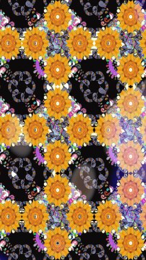 Çiçek. Kusursuz dekoratif arka plan, çiçek mandala. Raster illüstrasyonu. Siyah renklerde.