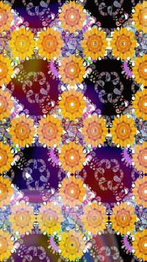 Raster Çiçek İllüstrasyonu güzel tekstil. Sarı ve nötr renklerde etnik çiçeklerle kusursuz bir desen..