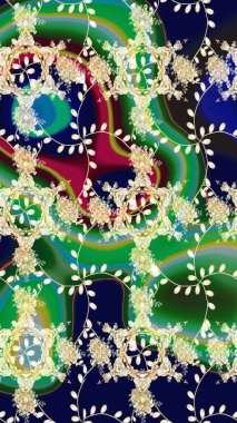 Raster Illustrasyon 'da moda olmayan çiçek deseni. Renkli Yaz Temalı Kusursuz Arkaplan. Düz Çiçek Elementleri Tasarımı. Güzel kumaş deseni.