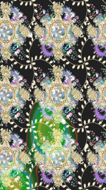 Renkli Yaz Temalı Kusursuz Arkaplan. Gri renkli çiçekler. Düz Çiçek Elementleri Tasarımı. Sevimli çiçek raster deseni.