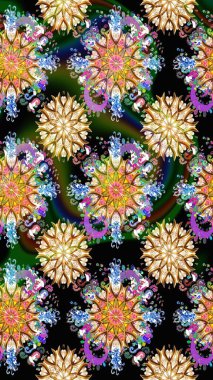 Raster illüstrasyonunda kusursuz çiçek deseni. Güzel kumaş deseni. Raster illüstrasyonu. Siyah renklerde.