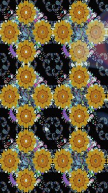 Yumuşak, bahar çiçekleri siyah renklerde. Raster illüstrasyonu. Raster çiçek desenli ve çiçekli..