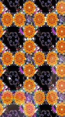 Turuncu ve siyah çiçekli kusursuz desen, suluboya çiçek deseni, sevimli çiçek, duvar kağıdı, kart veya kumaş için fayanslı. Raster - stok.