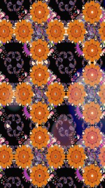 Düz Çiçek Elementleri Tasarımı. Kusursuz Chichi kumaş deseni. Raster illüstrasyonu. Çiçek deseni. Renkli Bahar Teması Kusursuz Arkaplan.