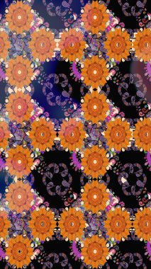 Raster düz çiçekleri pürüzsüz desen. Turuncu renkli çiçekler. Tasarım hediye paketi, tebrik kartları, posterler ve afiş tasarımı.