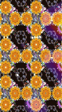 Renkli Bahar Temalı Kusursuz Arkaplan. Düz Çiçek Elementleri Tasarımı. Sarı ve gri renkli çiçekler. Çiçeksiz desenli arka plan, yaz çiçekleri..