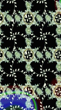 El çizimi çiçekli, pürüzsüz bir desen. Çocuksu tasarım. Siyah ve nötr arkaplanda. Tekstil, kumaş, ambalaj, hatıra defteri için güzel çiçek arkaplanı..