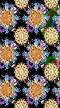 Siyah ve bej renkli çiçekler. Raster illüstrasyonunda kusursuz çiçek deseni.