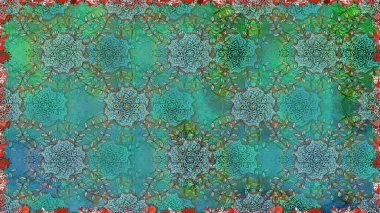 Yumuşak, yeşil renkli bahar çiçekleri. Çiçek ve yapraklı karalama şeklinde Raster çiçek deseni. Raster illüstrasyonu.