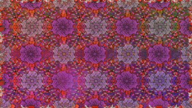 Modern çiçek arkaplanı. Halk tarzı. Parlak renkli çiçekleri ve mor renkli yaprakları olan kusursuz çiçek desenleri. Moda baskıları için zarif bir şablon.