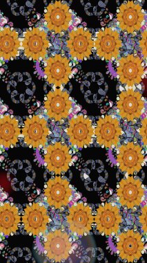 Güzel kumaş deseni. Renkli Bahar Temalı Kusursuz Arkaplan. Zentangle soyut çiçekleri. Raster illüstrasyonu. Karalama çiçeği. Düz Çiçek Elementleri Tasarımı.