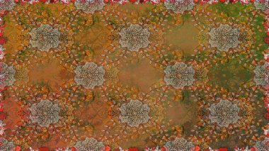 Raster Çiçek İllüstrasyonu güzel tekstil. Kahverengi renklerde etnik çiçeklerle kusursuz bir desen..