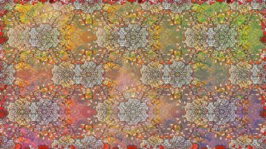 Küçük çiçekli kusursuz yay deseni. Suluboya stilinde bej renklerde. Raster illüstrasyonu.