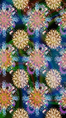 Renkli Bahar Temalı Kusursuz Arkaplan. Düz Çiçek Elementleri Tasarımı. Mavi ve bej renkli çiçekler. Güzel çiçek deseni..