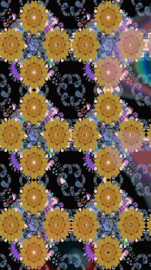 Siyah renkli çiçekler. Raster illüstrasyonunda kusursuz çiçek deseni.