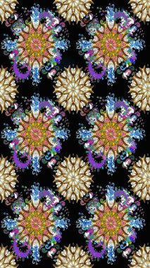 Raster illüstrasyonu. Siyah renkte sevimli çiçekler. Moda baskısı, albüm, ambalaj kağıdı ve duvar kağıdı için zarif dekoratif süslemeler. Küçük çiçekli basit, pürüzsüz desen..