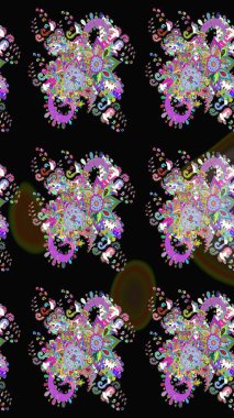 Kusursuz Chichi kumaş deseni. Renkli Bahar Temalı Kusursuz Arkaplan. Düz Çiçek Elementleri Tasarımı. Raster illüstrasyonu. Çiçek deseni.