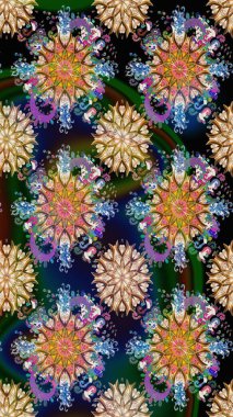 Kabile sanatı boho baskısı, klasik çiçek arkaplanı. Arkaplan dokusu, duvar kağıdı, mavi renkli çiçek teması. Soyut etnik raster pürüzsüz desen.