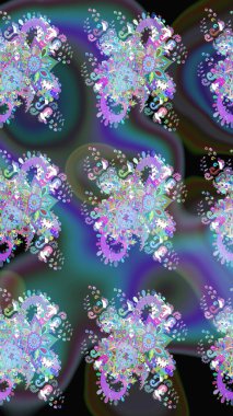 Mavi ve mor renkli çiçekler. Raster illüstrasyonu. Çiçek süsü ile kusursuz desen.