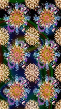 Kabile sanatı boho baskısı, klasik çiçek arkaplanı. Arkaplan dokusu, duvar kağıdı, mavi renkli çiçek teması. Soyut etnik raster pürüzsüz desen.