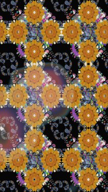 Çiçekli, kusursuz bir arkaplan. Düz Çiçek Elementleri Tasarımı. Renkli Bahar Temalı Kusursuz Arkaplan. Çocuk stili.