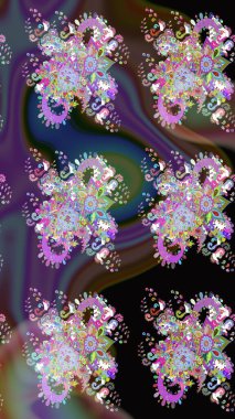 Sabıka fotoğraflarında, bebek kıyafetlerinde, duvar kâğıtlarında, paket kutularında falan kullanılabilir. Raster. Zarif, parlak ve pürüzsüz mor ve siyah çiçek desenli tasarım..