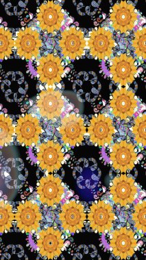 Sarı renklerde. Çiçekli güzel suluboya desen. Raster illüstrasyonu.