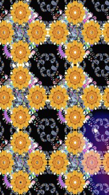 Raster illüstrasyonu. Sarı renklerde. Raster illüstrasyonunda kusursuz çiçek deseni. Güzel kumaş deseni.