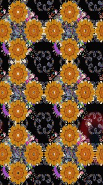 Kusursuz çiçek deseni duvar kâğıdı olarak kullanılabilir. Raster illüstrasyonu. Siyah renkte çiçekler.