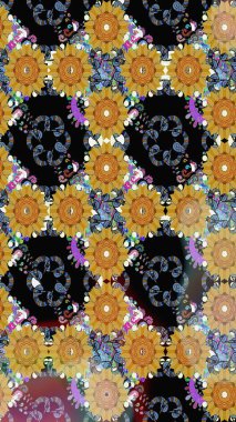 Raster illüstrasyonu. Siyah renkli çiçekler. Çiçek süsü ile kusursuz desen.